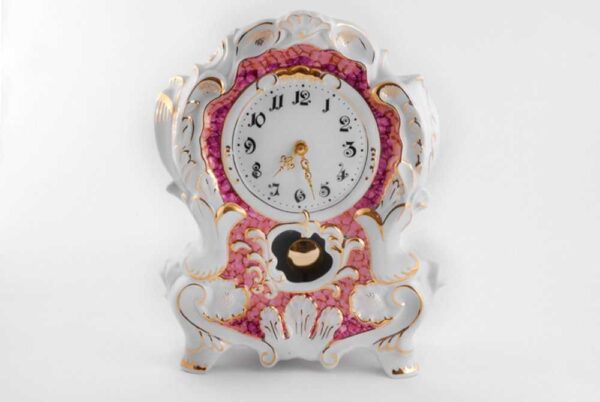 Часы каминные Розовый мрамор отводка золото Леандер 6998 2