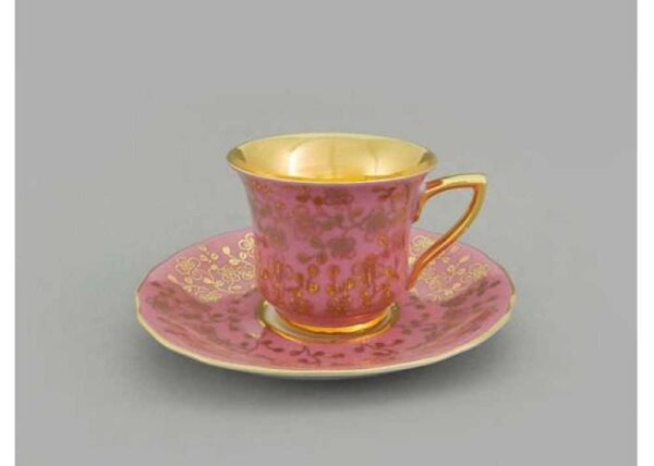 Кофейная пара 100 мл Виндзор Золотые цветы, розовый Леандер K341 2