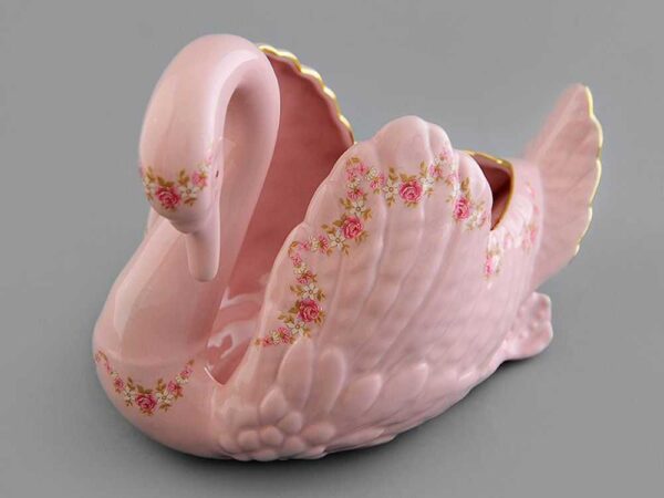 Лебедь небольшой розовый фарфор Соната Мелкие цветы Леандер 01582