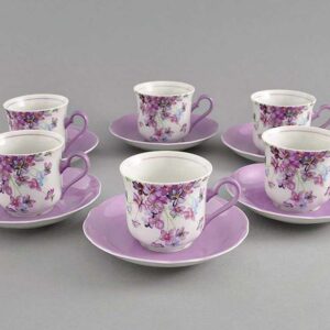 Набор чайных чашек с блюдцами 200 мл Мэри-Энн Лиловые цветы Леандер 2391 2