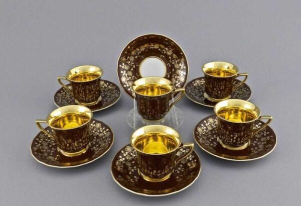 Набор кофейных чашек с блюдцами 100 мл Виндзор Золотые цветы Леандер E341 2