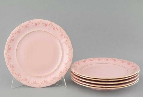 Набор тарелок десертных 19 см розовый фарфор Соната Мелкие цветы Леандер 0158 2