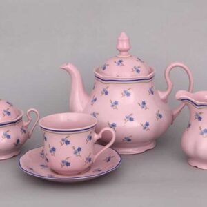 Сервиз чайный Мэри-Энн Синие цветы розовый фарфор Леандер 0887 2