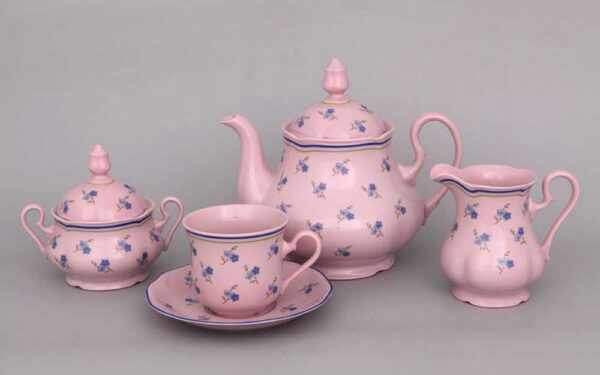 Сервиз чайный Мэри-Энн Синие цветы розовый фарфор Леандер 0887 2
