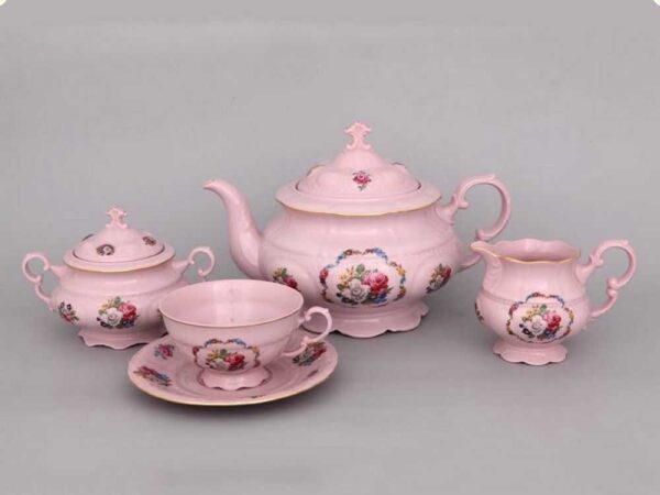 Сервиз чайный розовый фарфор Соната Полевые цветы Леандер 0008 2