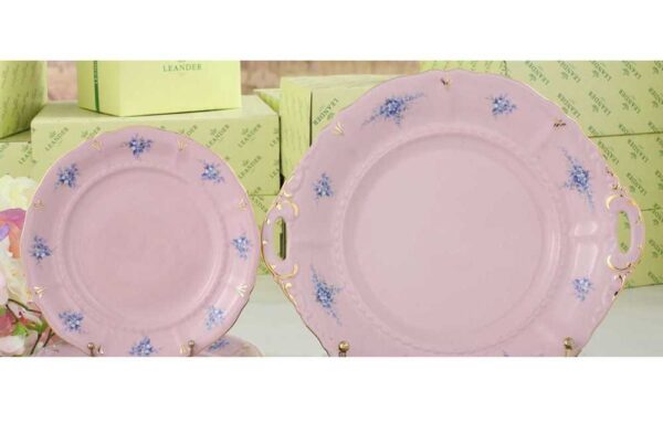 Сервиз для торта розовый фарфор Соната Голубые цветы Леандер 0009 2