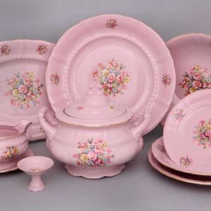 Сервиз столовый розовый фарфор Соната Бледные цветы Леандер 0006 2