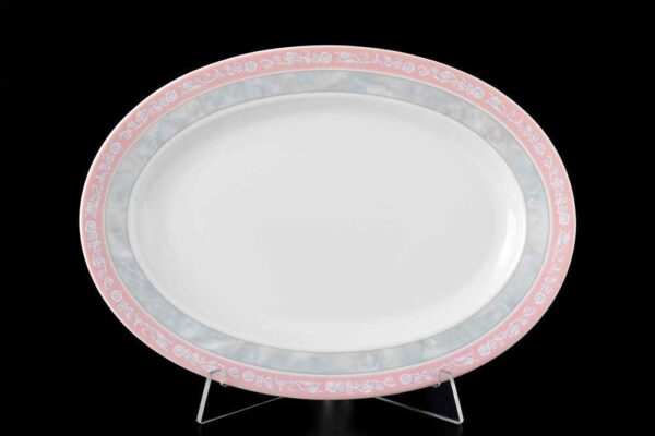 Блюдо овальное 24 см Яна серый мрамор с розовым кантом Thun 2