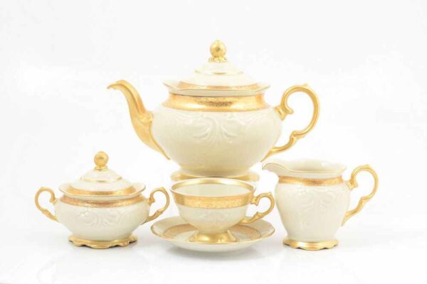 Чайный сервиз на 6 персон 17 предметов Матовая лента Слоновая кость Sterne porcelan 2