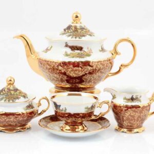 Чайный сервиз на 6 персон 17 предметов Охота Красная Sterne porcelan2