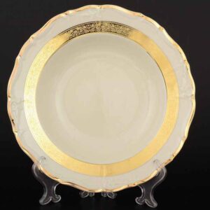 Набор тарелок глубоких 23 см Мария Луиза золотая лента Ivory Thun 2