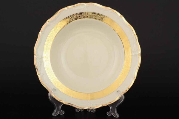 Набор тарелок глубоких 23 см Мария Луиза золотая лента Ivory Thun 2