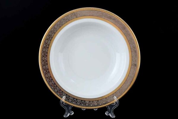 Набор тарелок глубоких Thun Опал широкий кант платина золото 22 см 2