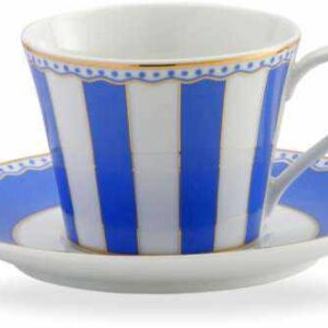 Чашка чайная с блюдцем Noritake Карнавал 240мл синяя полоска 2