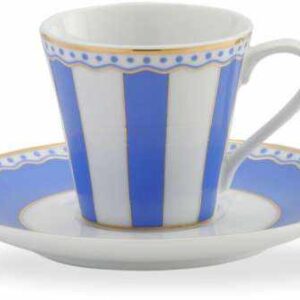 Чашка кофейная с блюдцем Noritake Карнавал 90мл синяя полоска2