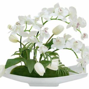 Декоративные цветы Орхидея белая c тюльпанами на керам подставке Dream Garden 2