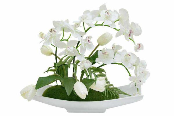 Декоративные цветы Орхидея белая c тюльпанами на керам подставке Dream Garden 2