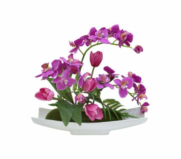 Декоративные цветы Орхидея сиреневая c тюльпанами на керам подставке Dream Garden 2