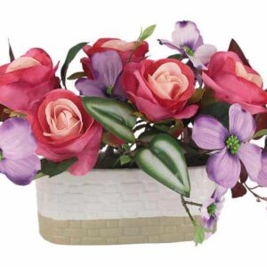 Декоративные цветы Розы малиновые с сиреневыми цветами в керамической вазе Dream Garden2