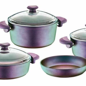 Набор посуды с а/п покрытием из 7 4/3 предм крышки стеклянные ручки бакелит фиолет/зеленый, OMS, 3016-V 2