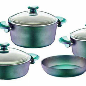 Набор посуды с а/п покрытием из 7 4/3 предм крышки стеклянные ручки бакелит зеленый/фиолет, OMS, 3016-GnVl
