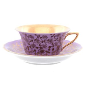 Чайная пара Виндзор золотые цветы фиолетовый 150мл Леандер 31359 2