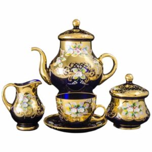Чайный сервиз на 6 персон 15 предметов Лепка синяя E-S Богемия 11999 2