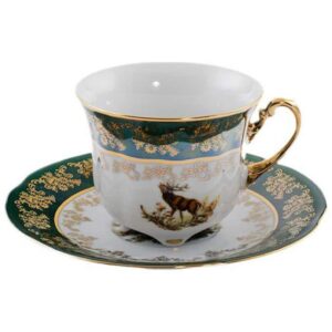 Блюдце чайное Царская Зеленая Охота FR Royal Czech Porcelain 2