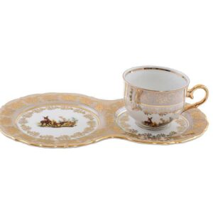 Чайная пара для завтрака Царская Медовая Охота 1/2 Royal Czech Porcelain 2