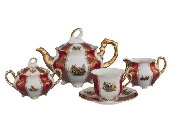 Чайный сервиз Болеро Царская Красная Охота 6/15 Royal Czech Porcelain 2