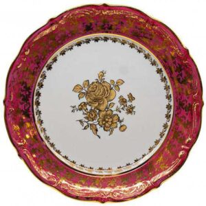 Десертная тарелка 19 см Красная Золотая Роза MT Royal Czech Porcelain 2