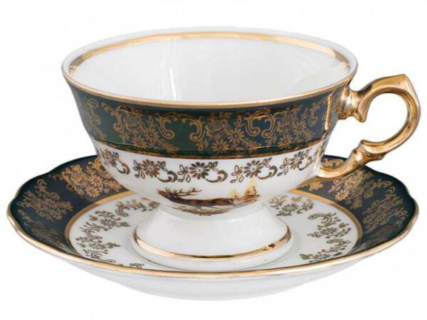 Кофейная чашка 100мл Царская Зеленая Охота AL Royal Czech Porcelain 2
