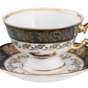 Кофейная пара Царская Зеленая Охота AL Royal Czech Porcelain 2
