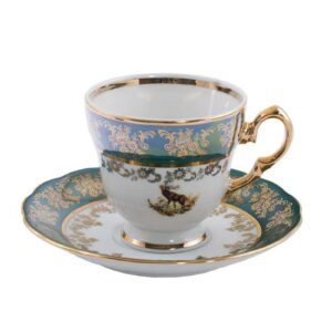 Кофейный набор Высокие чашки Царская Зеленая Охота 6/12 AL Royal Czech Porcelain 2