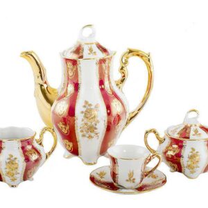 Кофейный сервиз Болеро Красная Золотая Роза 6/15 Royal Czech Porcelain 2