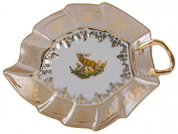 Лист салатник средний 23х18 см Охота Медовая Царская Royal Czech Porcelain 2