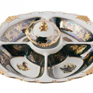Менажница 5-ти секционная Царская Зеленая Охота Royal Czech Porcelain 2