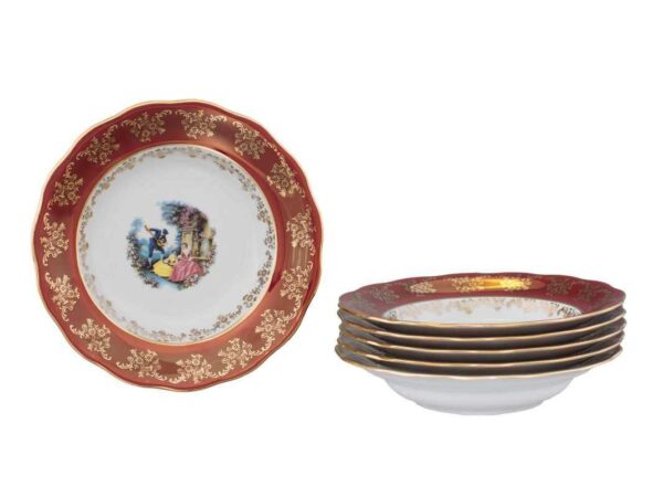 Набор глубоких тарелок 24 см Красное Барокко AL Royal Czech Porcelain 2