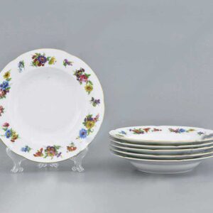Набор глубоких тарелок 24 см Весенний цветок в золотой обводке Royal Czech Porcelain 2