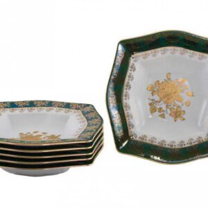 Набор глубоких тарелок 24 см Зеленая Золотая Роза MS Royal Czech Porcelain 2