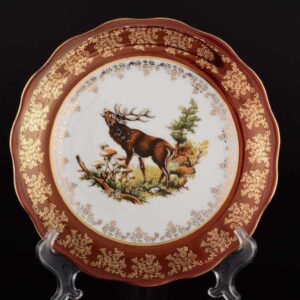 Набор глубоких тарелок 25 см Красная Царская Охота МТ Royal Czech Porcelain 2