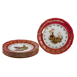 Набор тарелок 17 см Царская Красная Охота FR Royal Czech Porcelain 2