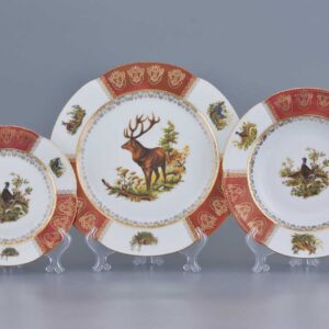 Набор тарелок Болеро Царская Красная Охота Royal Czech Porcelain 2