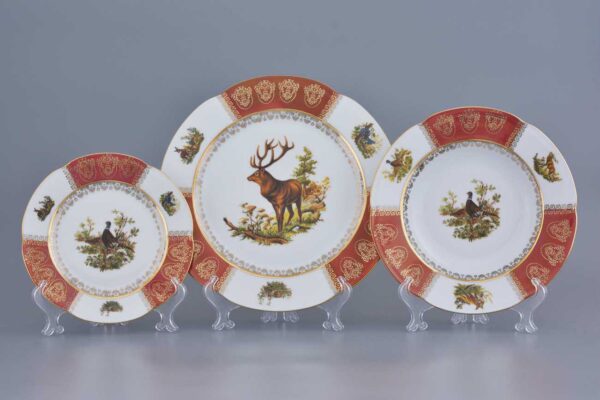 Набор тарелок Болеро Царская Красная Охота Royal Czech Porcelain 2