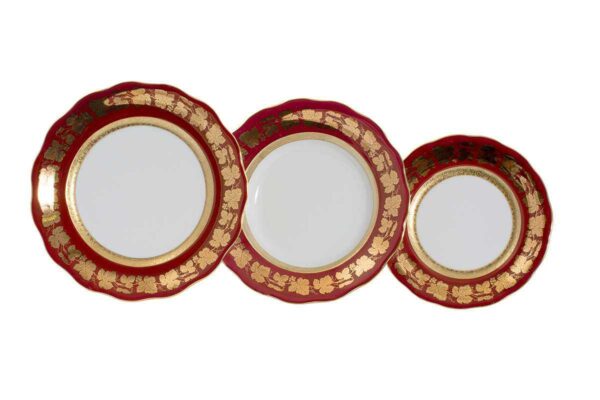 Набор тарелок Красная Золотая лента виногр лоза AL Royal Czech Porcelain 2