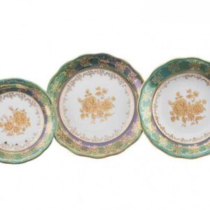Набор тарелок Зеленая Золотая Роза AL Royal Czech Porcelain 2