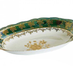 Овальное блюдо 36 см Зеленая Золотая Роза MT Royal Czech Porcelain 2