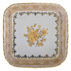 Салатник 24 см Золотая Медовая Роза MS Royal Czech Porcelain 2