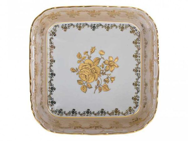 Салатник 24 см Золотая Медовая Роза MS Royal Czech Porcelain 2