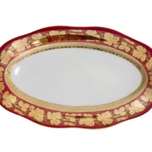 Селедочница 24 см Красная Золотая лента Виногр Листья AL Royal Czech Porcelain 2